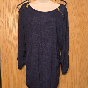 Teal/Black Top with Gold Zipper Accents